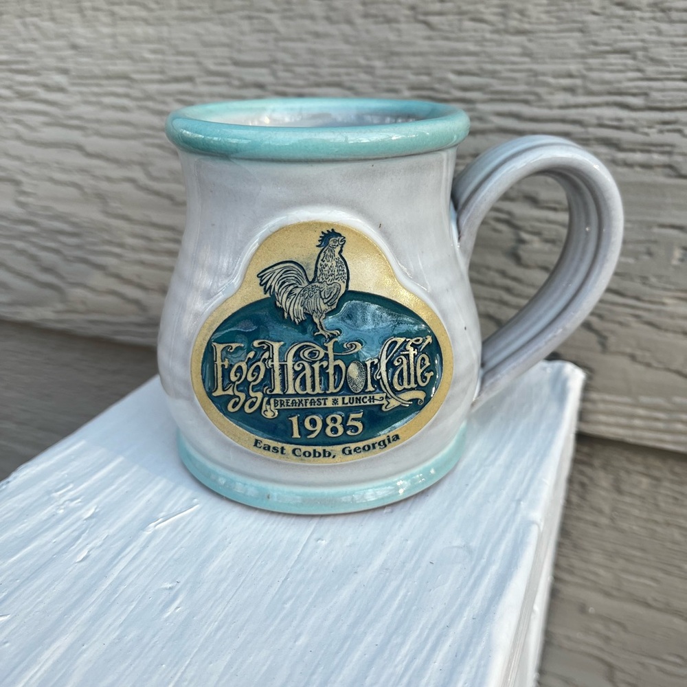 Deneen Pottery Teal & Grey Egg Harbor Cafe 1985 Mug